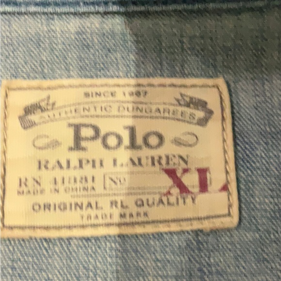 Ralph Lauren Dungarees Distressed Denim Button Up Shirt Pearl Snap Western Women - Picture 7 of 7